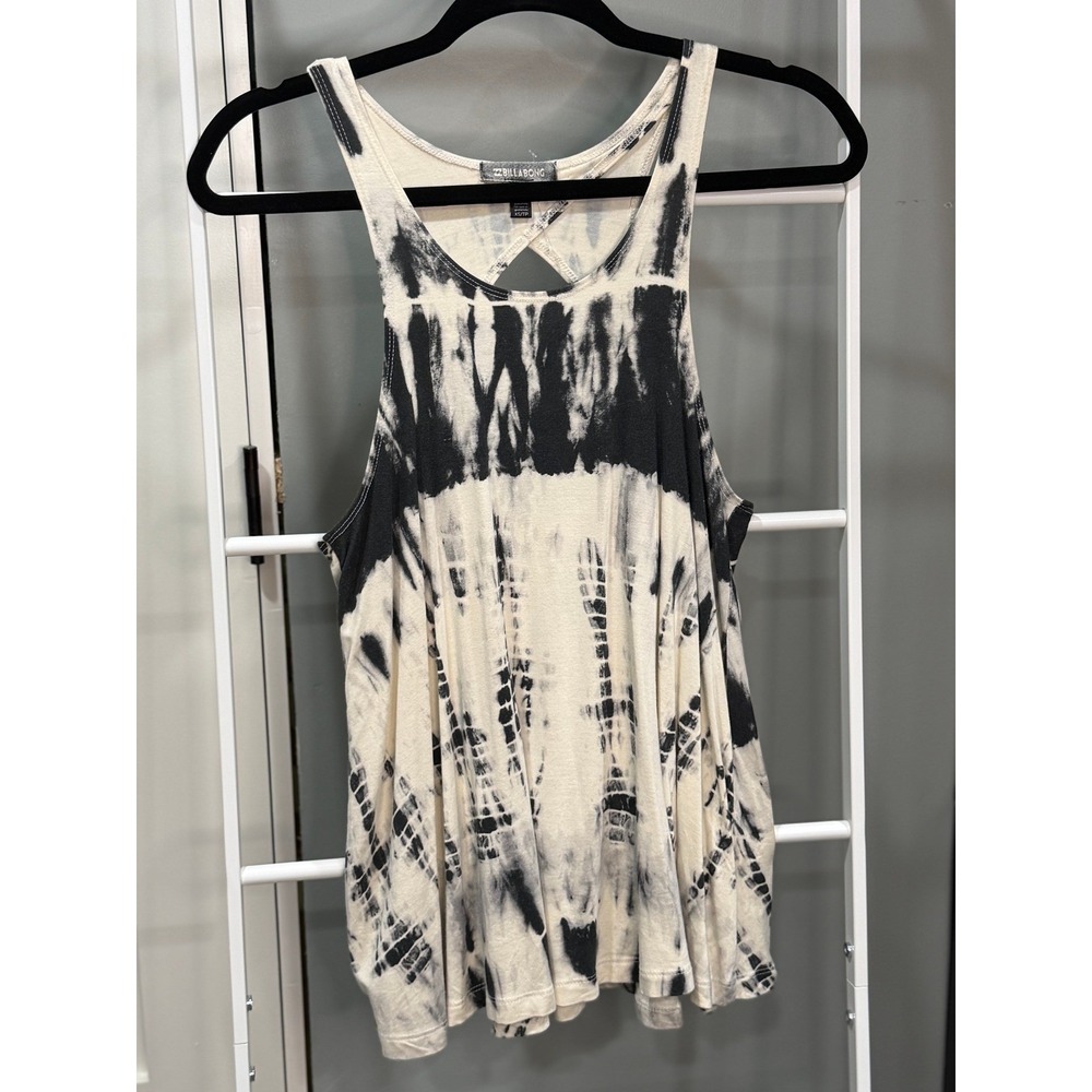 Billabong Tie Dye Swing Tank Top Black Cream Cutout Racerback XS Boho Festival